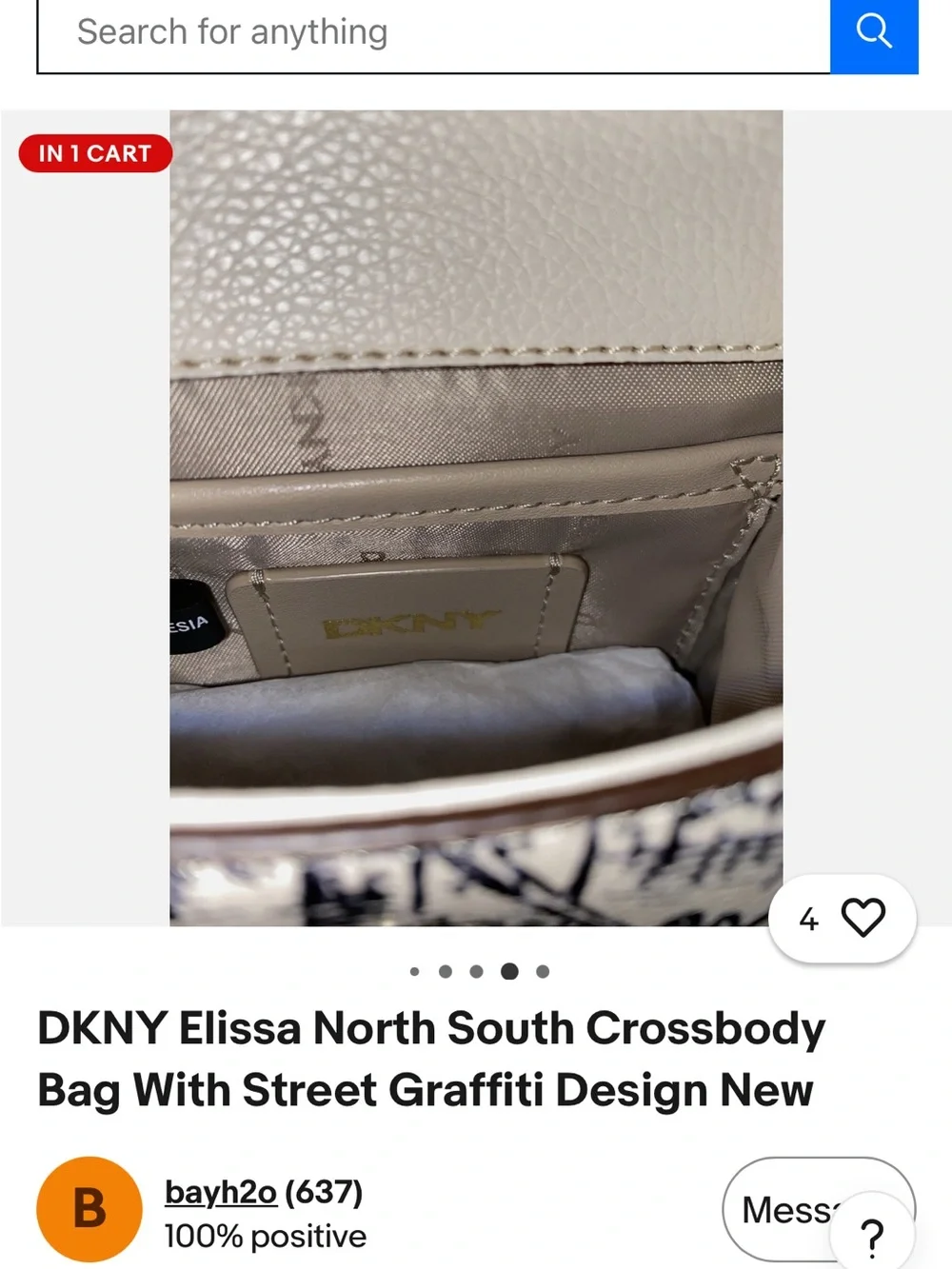 DKNY Cream Graffiti Print Crossbody Phone Bag with Gold Hardware